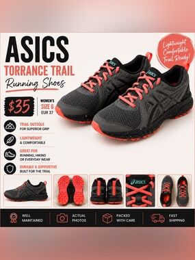 ASICS Women's Trail Running Shoes - Black with Coral Accents
